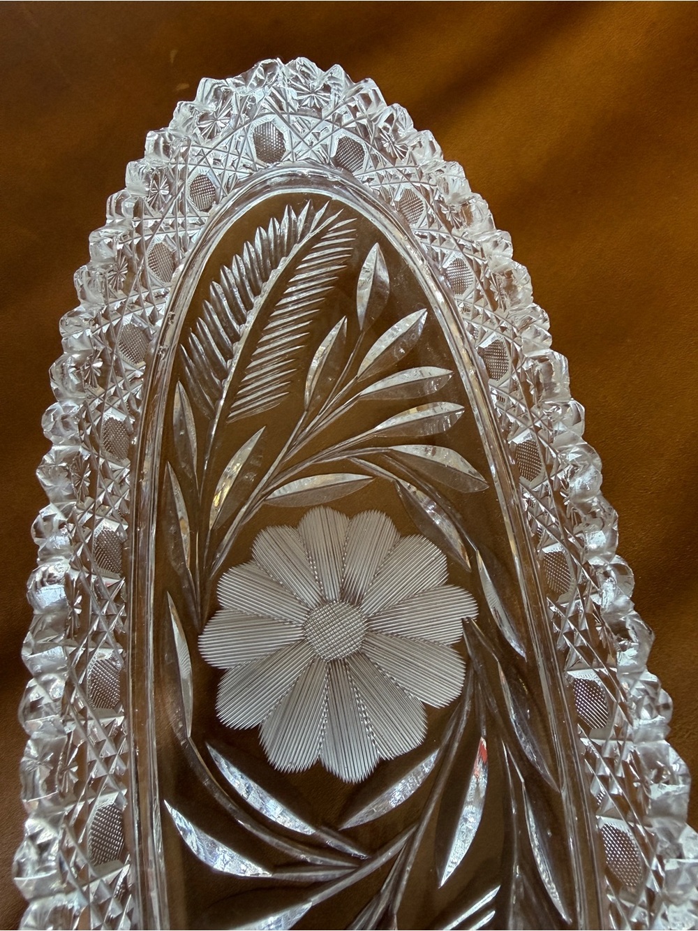 Antique ABP American Brilliant Cut Crystal 12” Celery Relish Tray Floral Oval